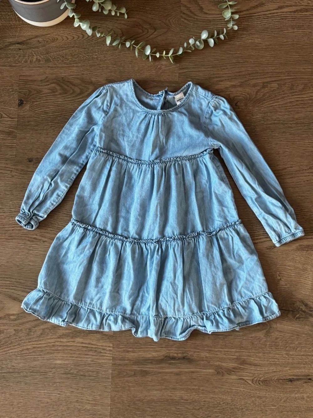 OshKosh B'gosh Girls Chambray Tiered Dress Size 4T Long Sleeve Ruffle Hem Blue